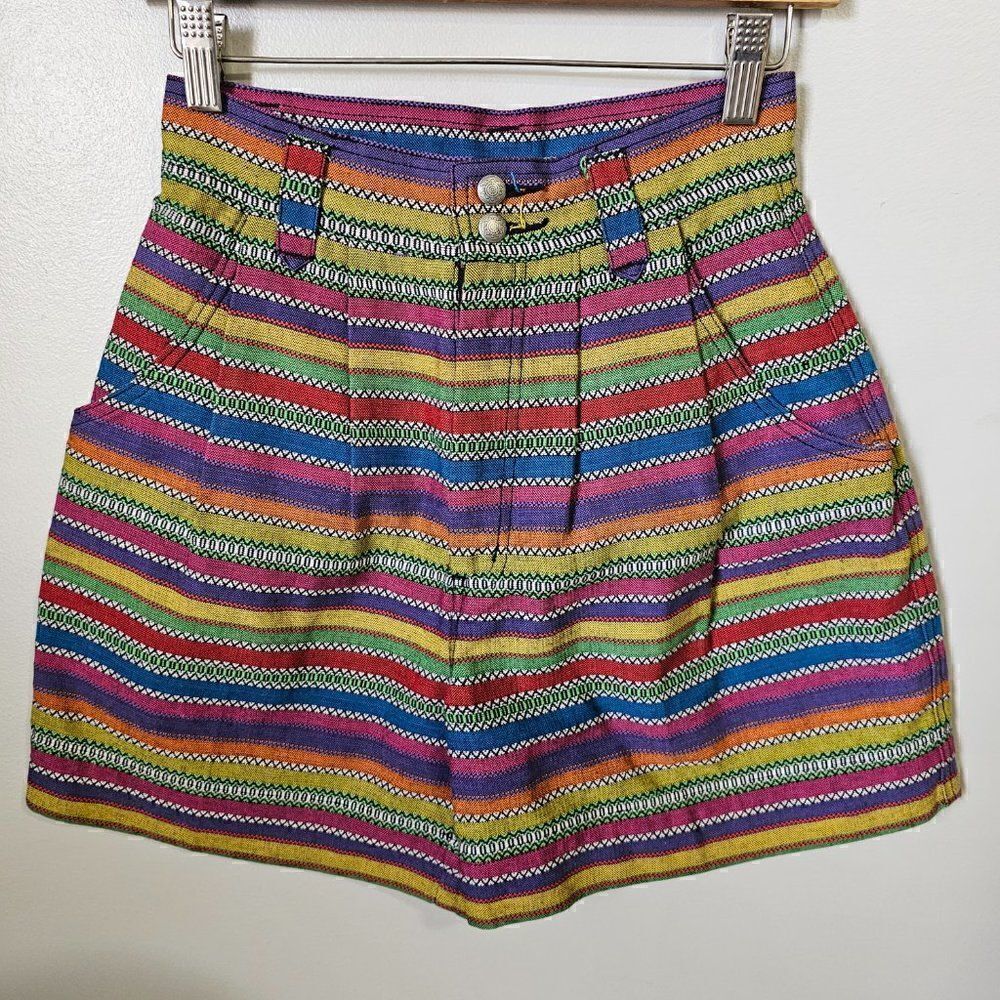 VINTAGE CAPEZIO TRIBAL MULTICOLOR HIGH WAIST SHORTS SIZE 3/4 XXS/XS